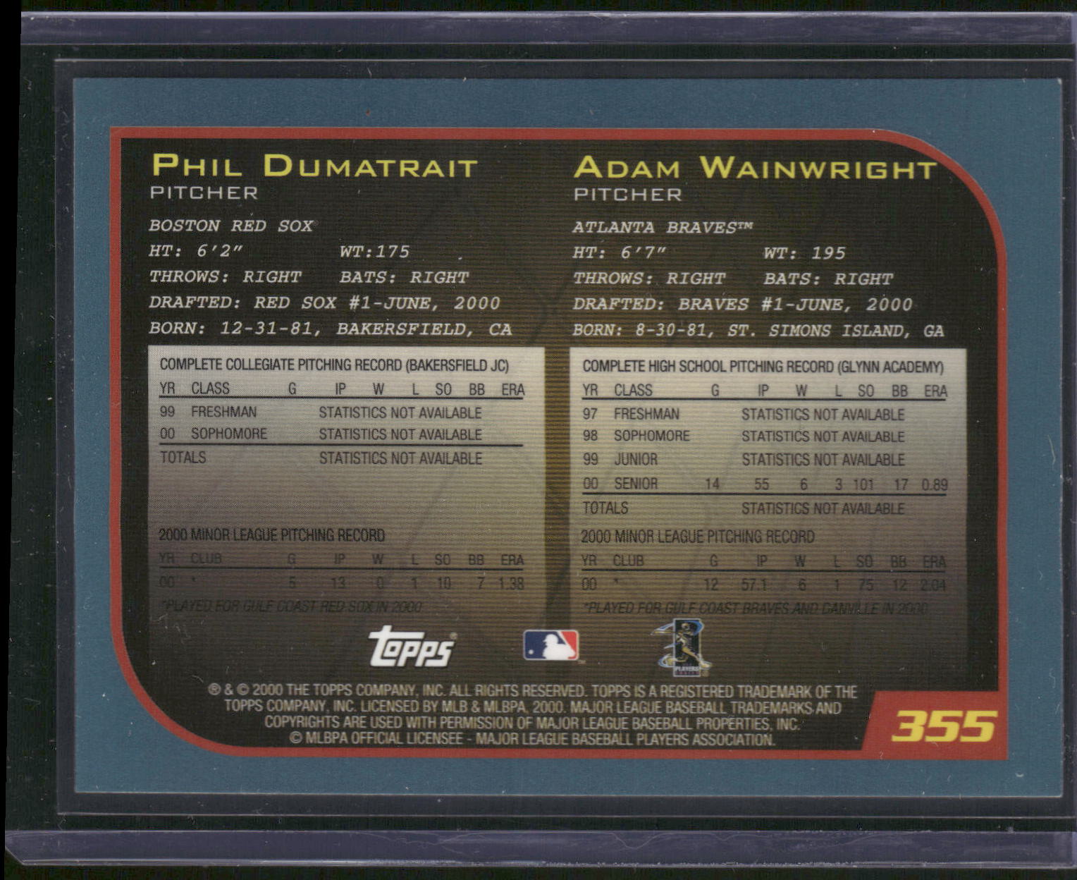 2001 Topps #355 Phil Dumatrait / Adam Wainwright