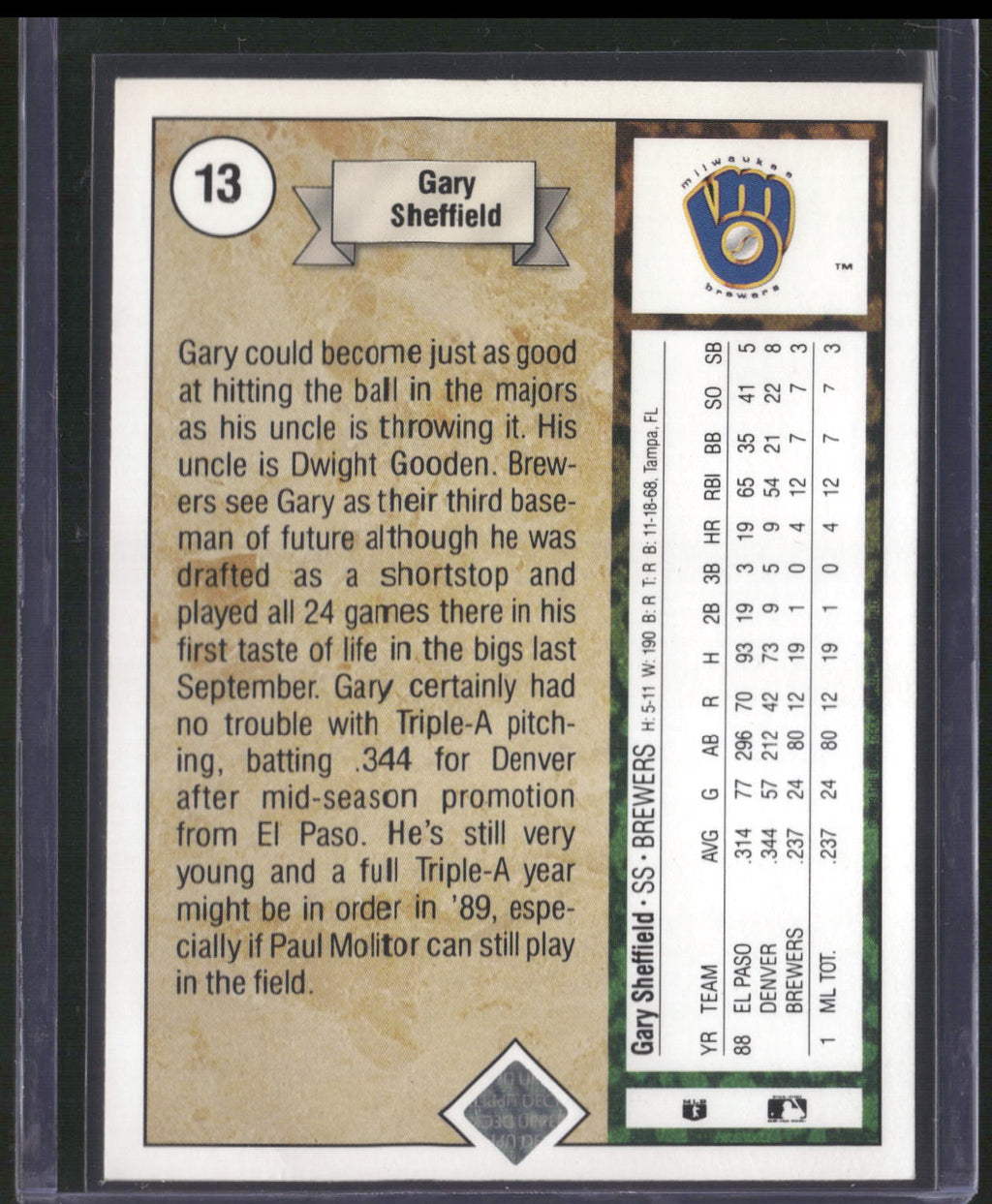 1989 Upper Deck #13a Gary Sheffield