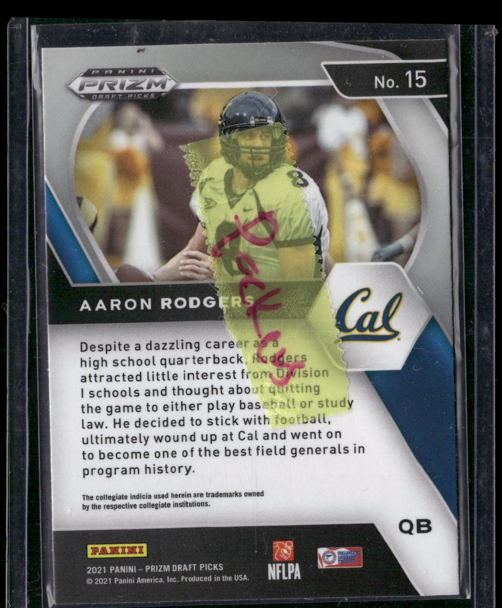 2021 Panini Prizm Draft Picks Collegiate #15 Aaron Rodgers Silver