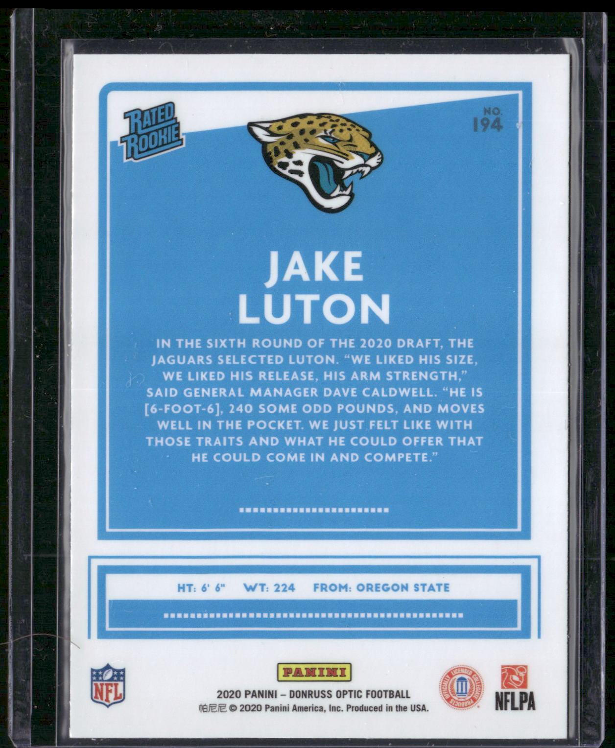 2020 Donruss Optic #194 Jake Luton