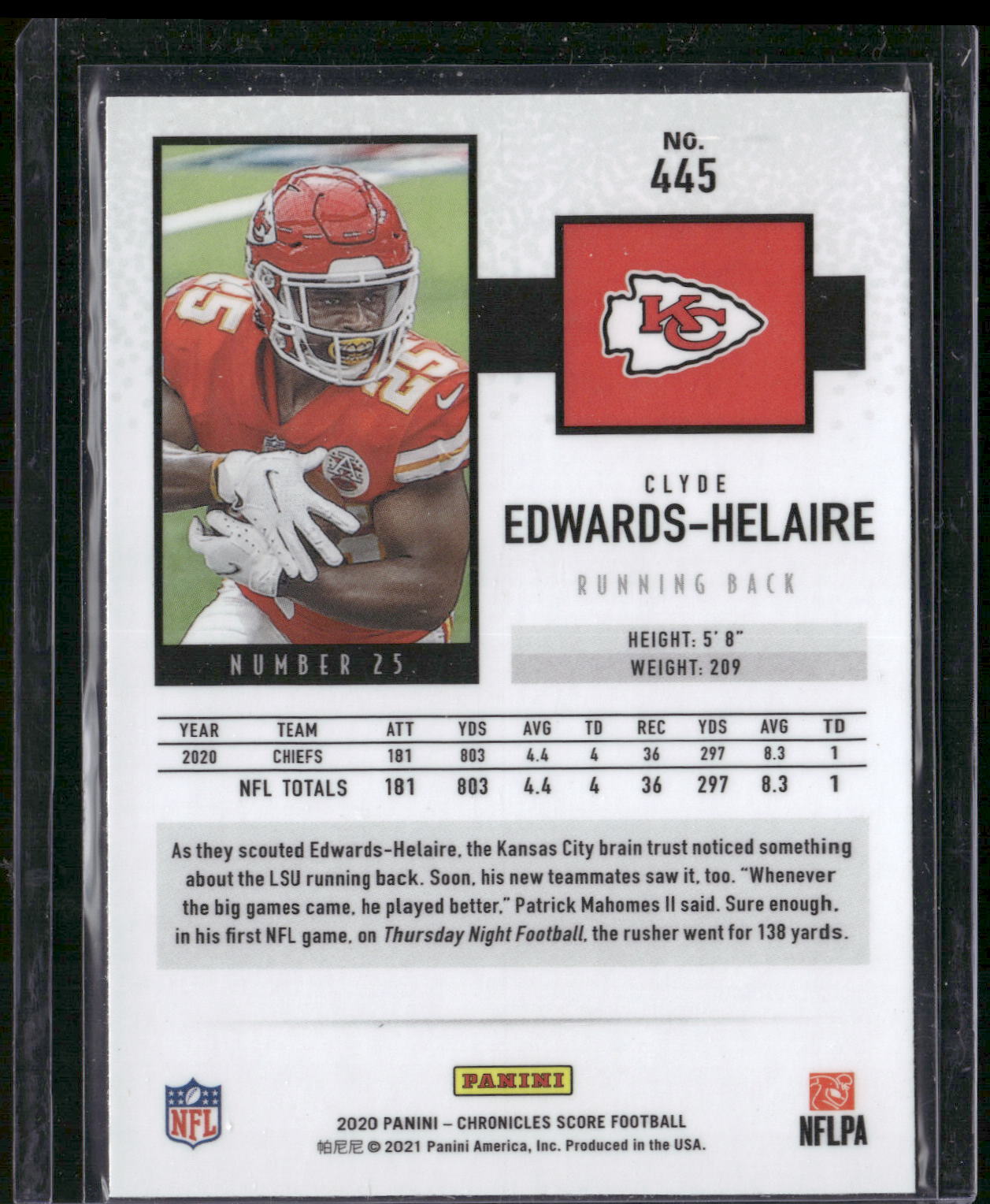 2020 Panini Chronicles #445 Clyde Edwards-Helaire 2020 Score Update Rookies