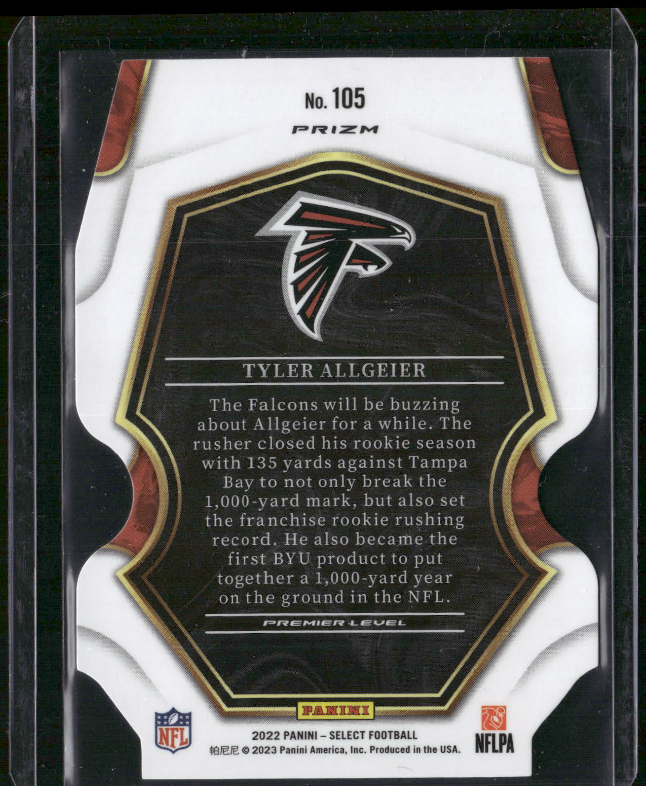 2022 Panini Select #105 Tyler Allgeier Green and Yellow Prizm Die Cut