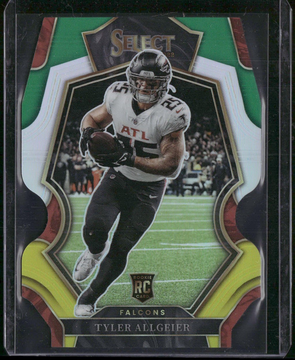 2022 Panini Select #105 Tyler Allgeier Green and Yellow Prizm Die Cut