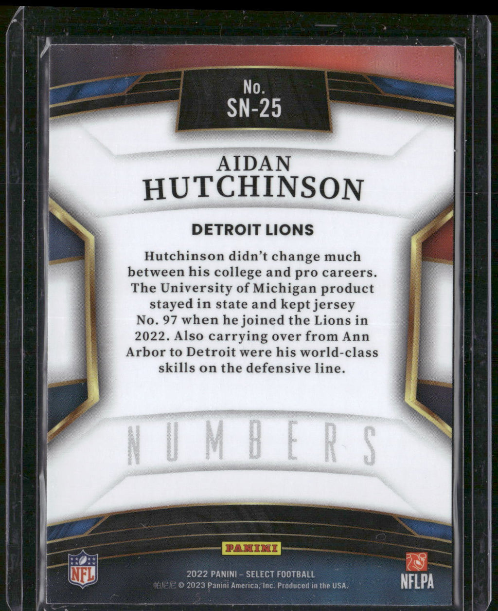 2022 Panini Select #SN-25 Aidan Hutchinson Select Numbers