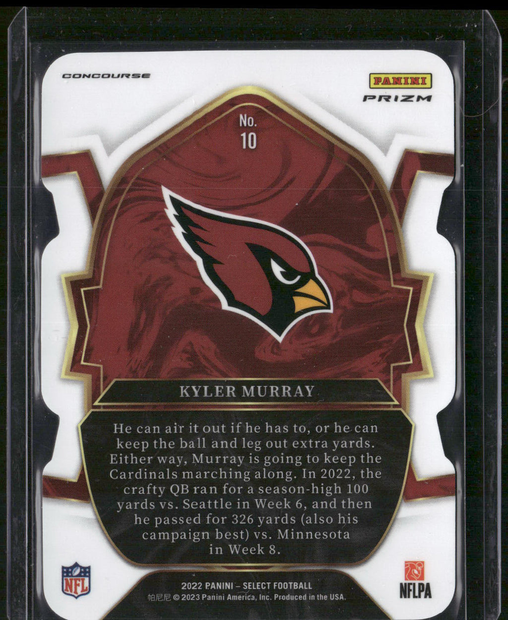 2022 Panini Select #10 Kyler Murray Black and Green Prizm Die Cut