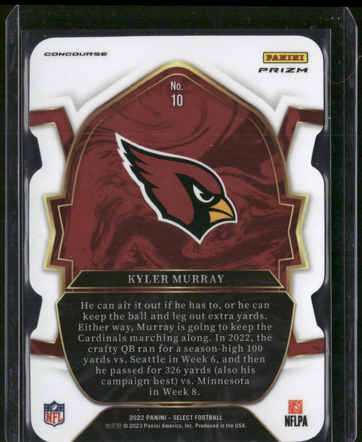 2022 Panini Select #10 Kyler Murray Black and Green Prizm Die Cut