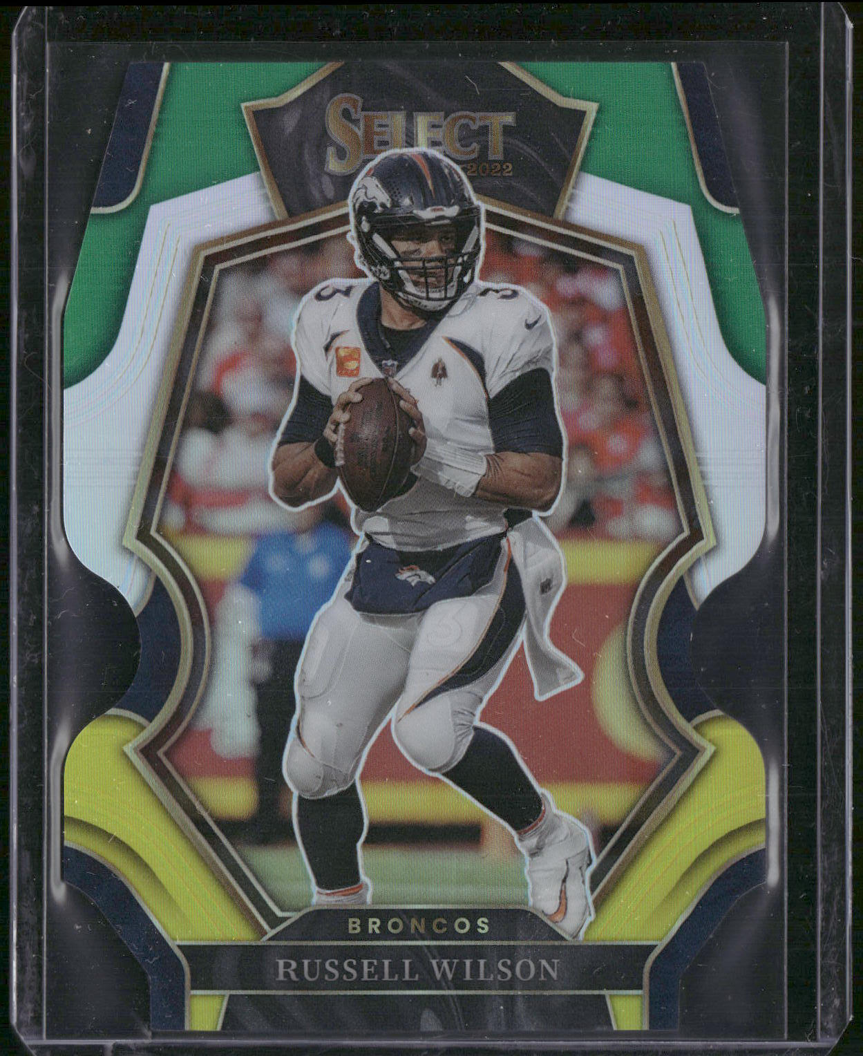 2022 Panini Select #131 Russell Wilson Green and Yellow Prizm Die Cut