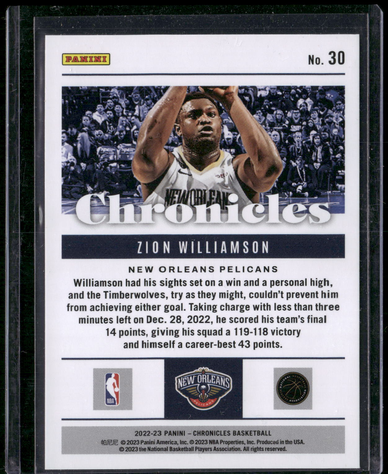 2022-23 Panini Chronicles #30 Zion Williamson