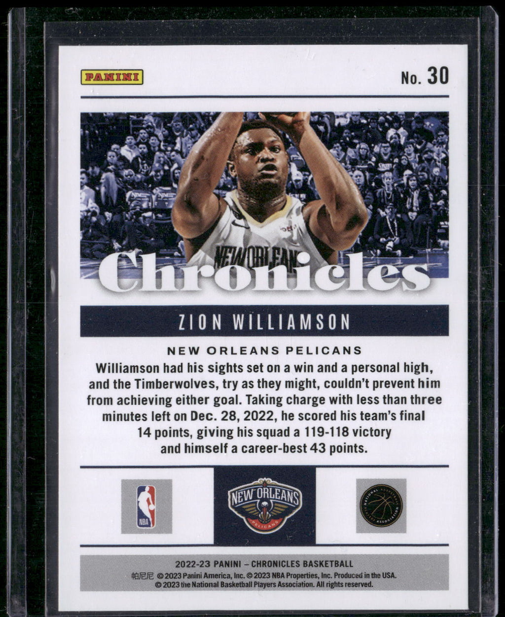 2022-23 Panini Chronicles #30 Zion Williamson