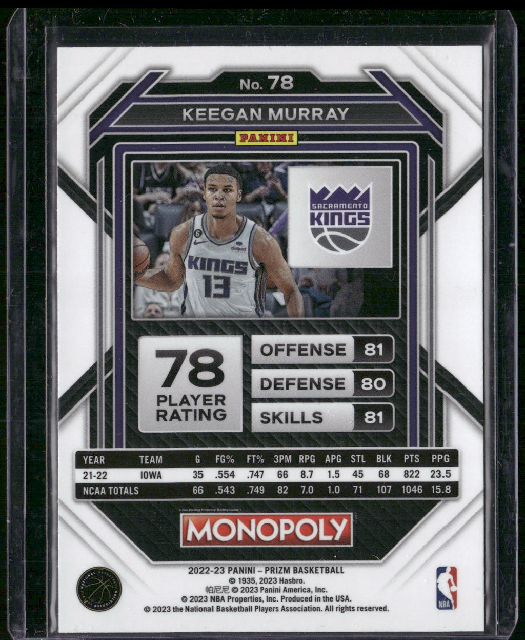 2023-24 Panini Prizm Monopoly #78 Keegan Murray