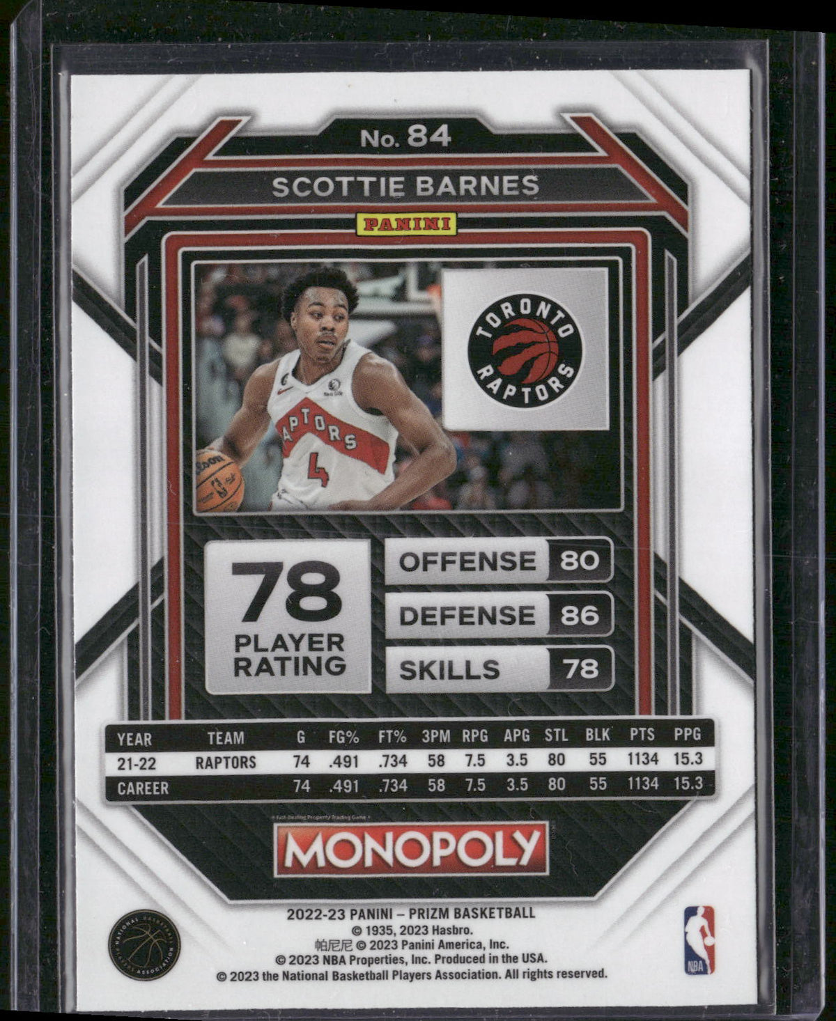 2022-23 Panini Prizm Monopoly #84 Scottie Barnes