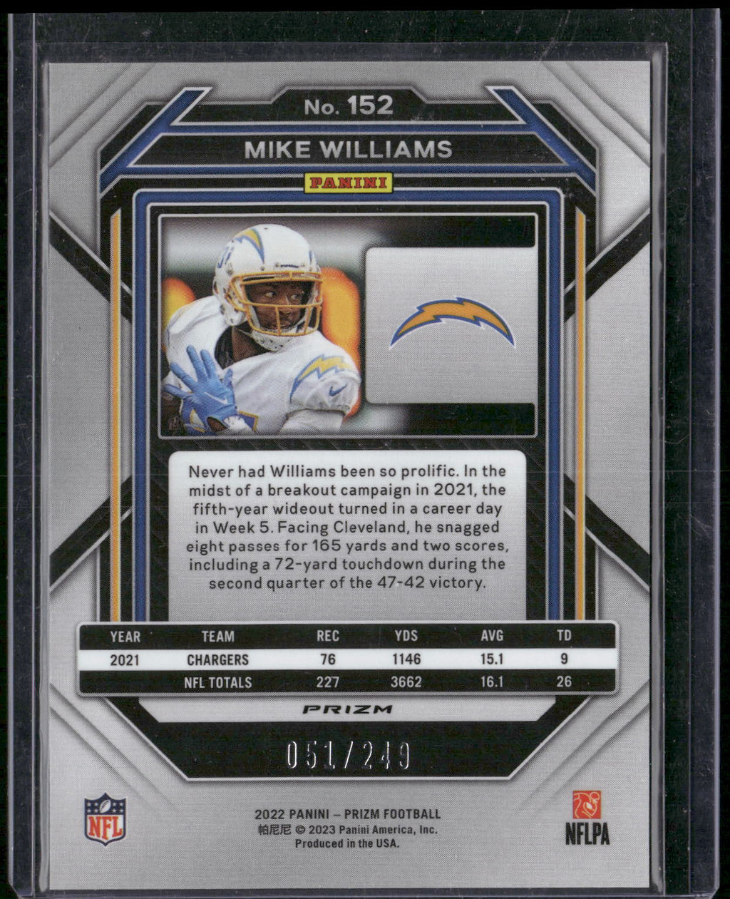 2022 Panini Prizm #152 Mike Williams Orange #/249