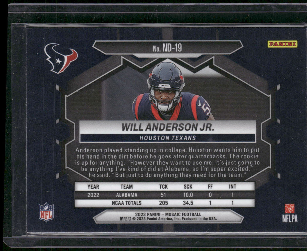 2023 Panini Mosaic #ND-19 Will Anderson Jr.