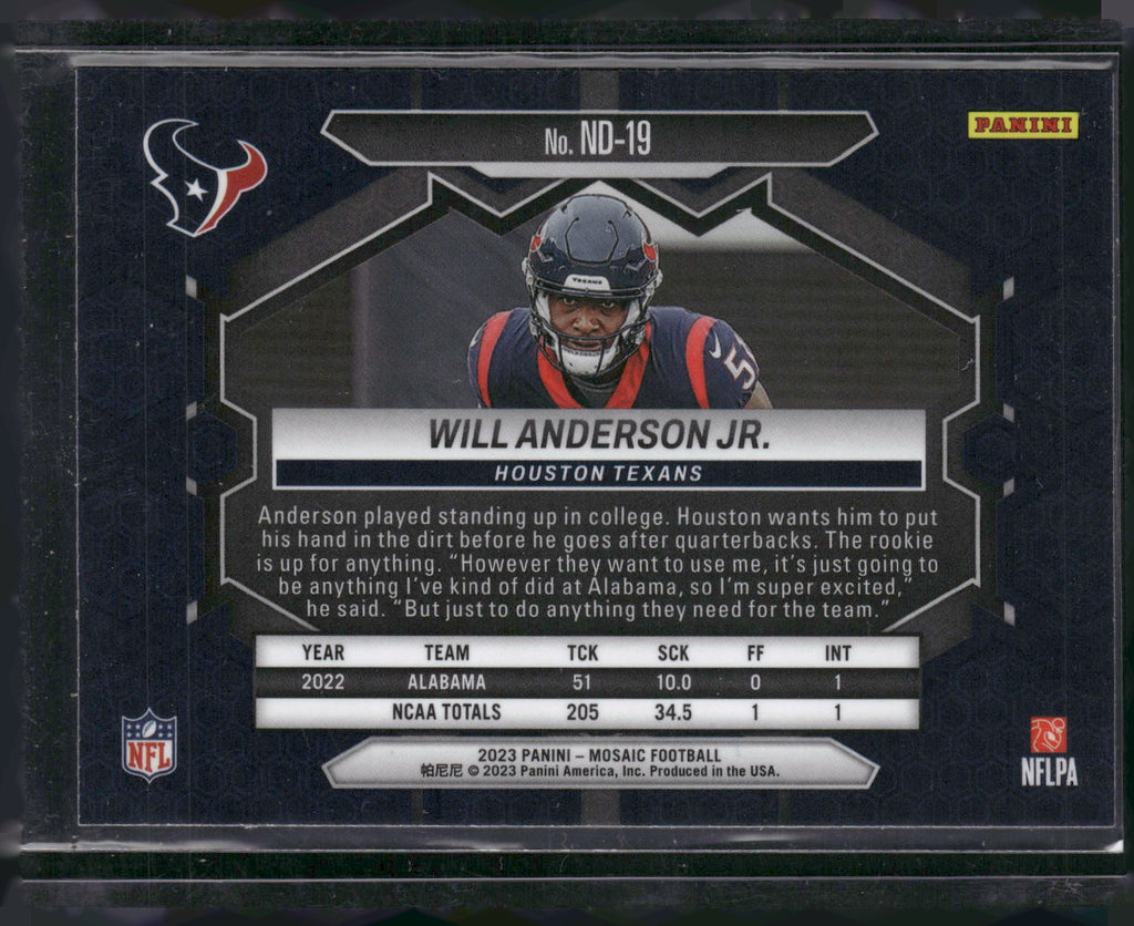 2023 Panini Mosaic #ND-19 Will Anderson Jr.