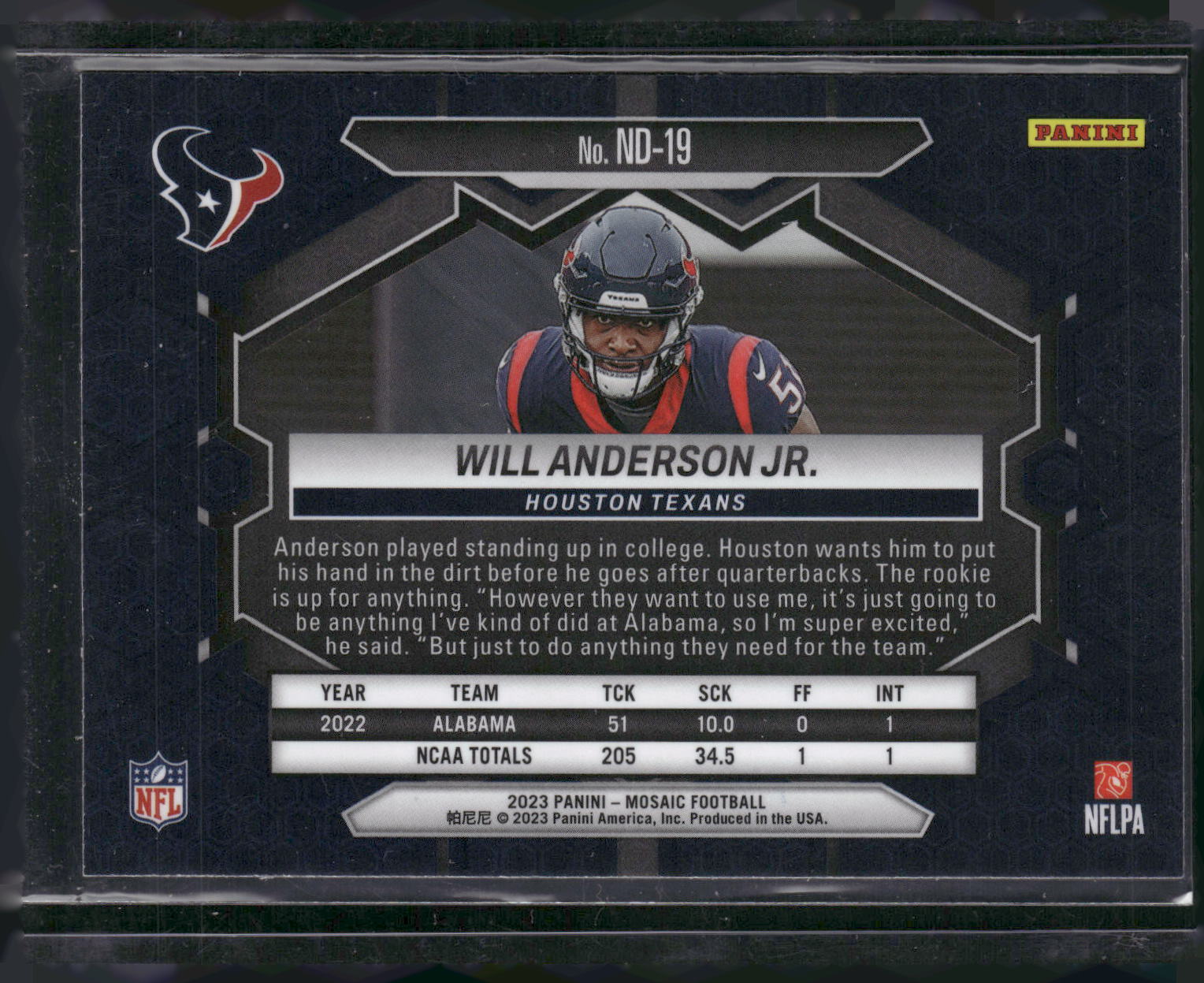 2023 Panini Mosaic #ND-19 Will Anderson Jr.