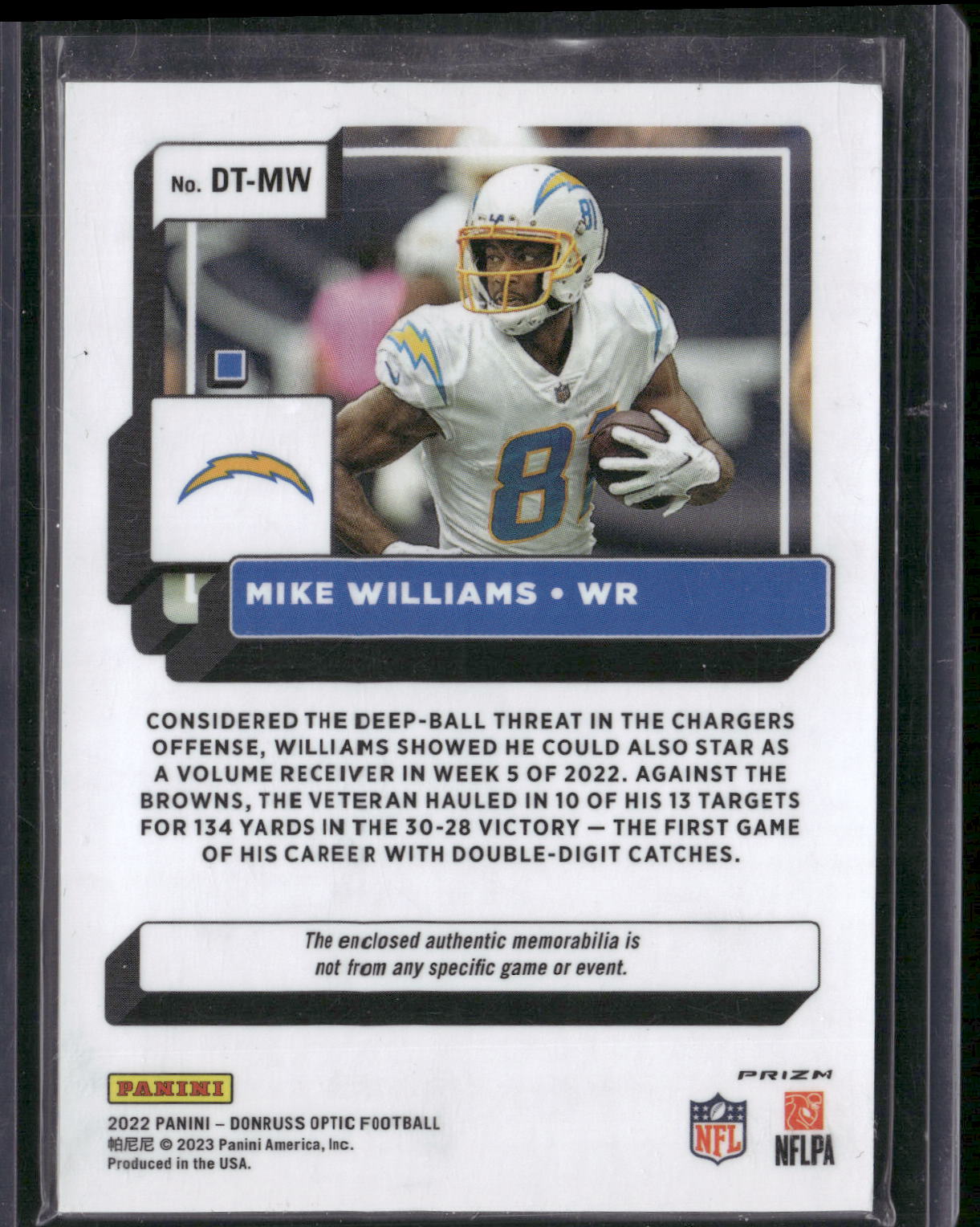 2022 Donruss Optic #DT-MW Mike Williams Donruss Threads Blue Hyper