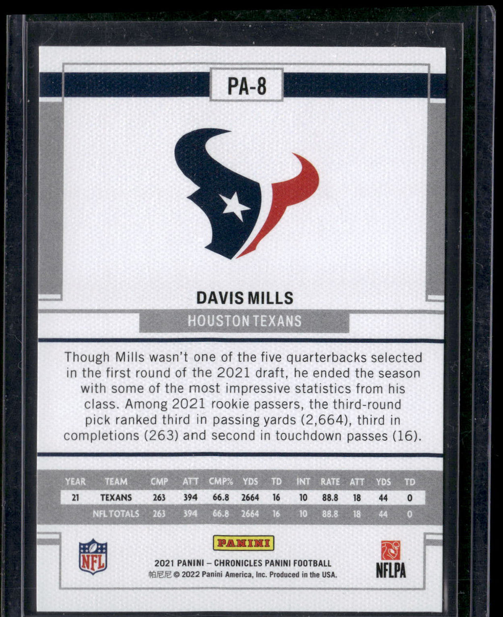 2021 Panini Chronicles #PA-8 Davis Mills Panini