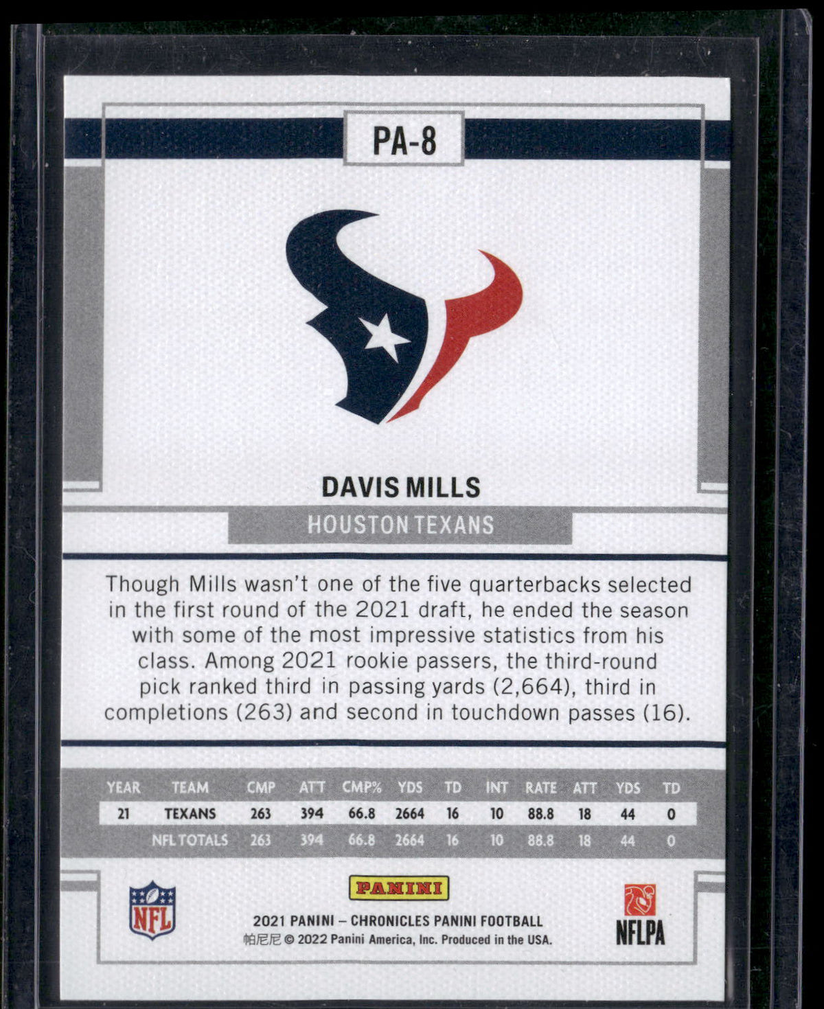 2021 Panini Chronicles #PA-8 Davis Mills Panini