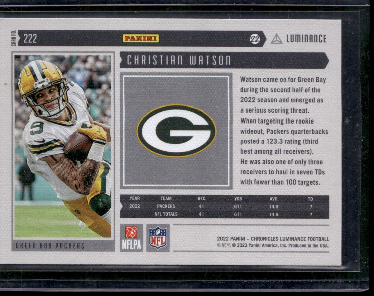 2022 Panini Chronicles #222 Christian Watson Luminance Update Rookies