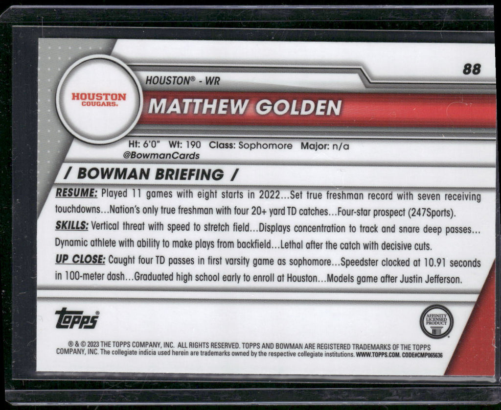 2023 Bowman University Chrome #88 Matthew Golden