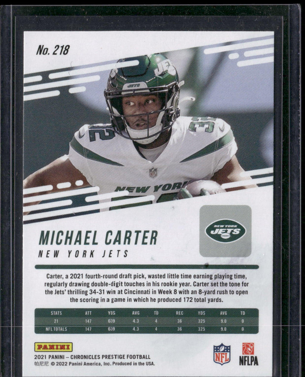 2021 Panini Chronicles #218 Michael Carter Prestige Rookies Update