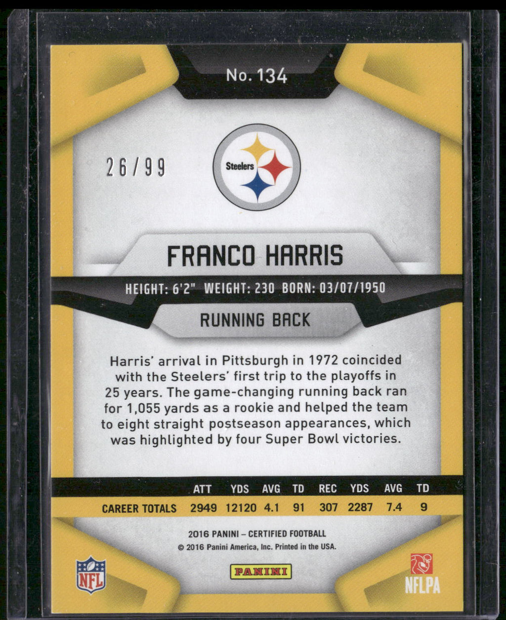 2016 Panini Certified #134 Franco Harris Mirror Red #/99