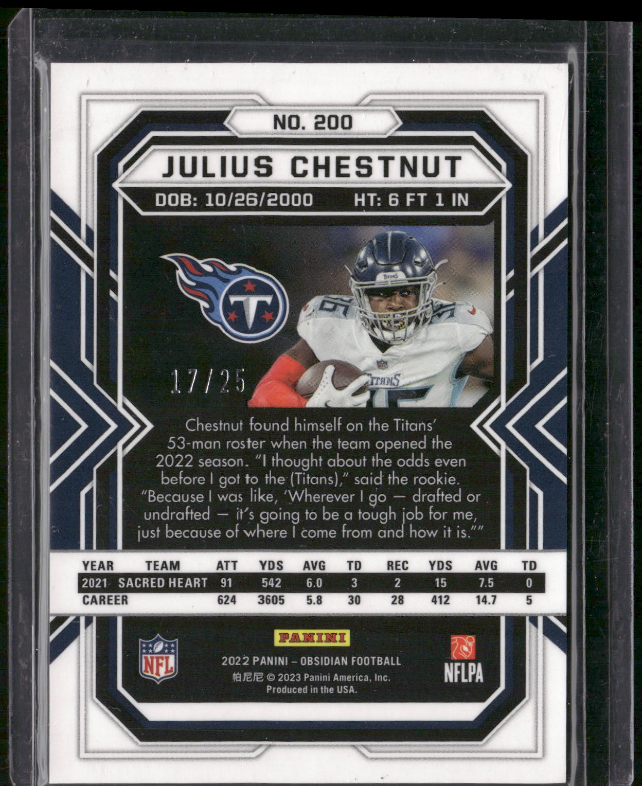 2022 Panini Obsidian #200 Julius Chestnut