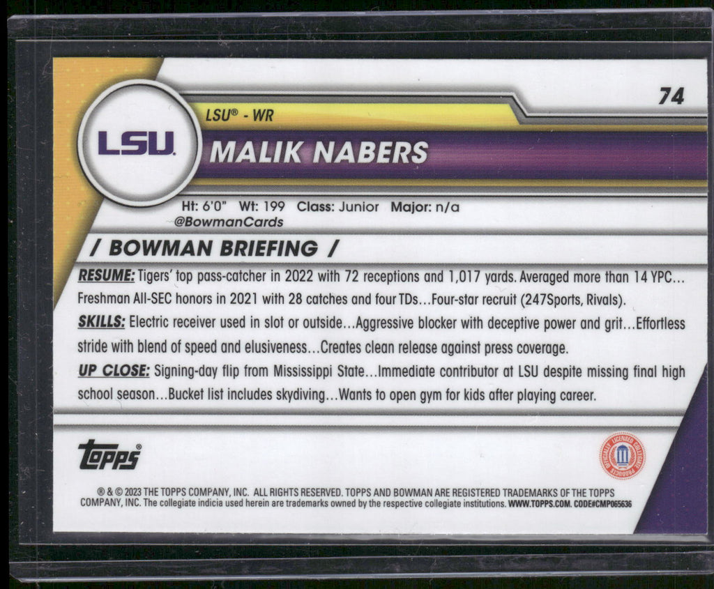 2023 Bowman University Chrome #74 Malik Nabers