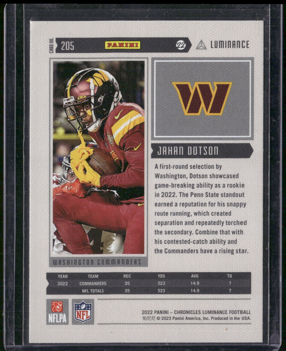 2022 Panini Chronicles #205 Jahan Dotson Luminance Update Rookies Pink