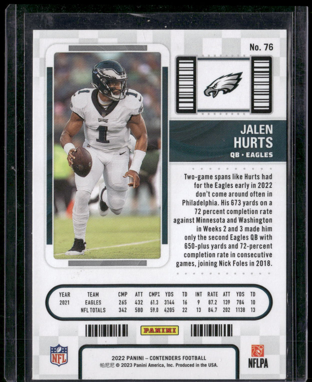 2022 Panini Contenders #76 Jalen Hurts