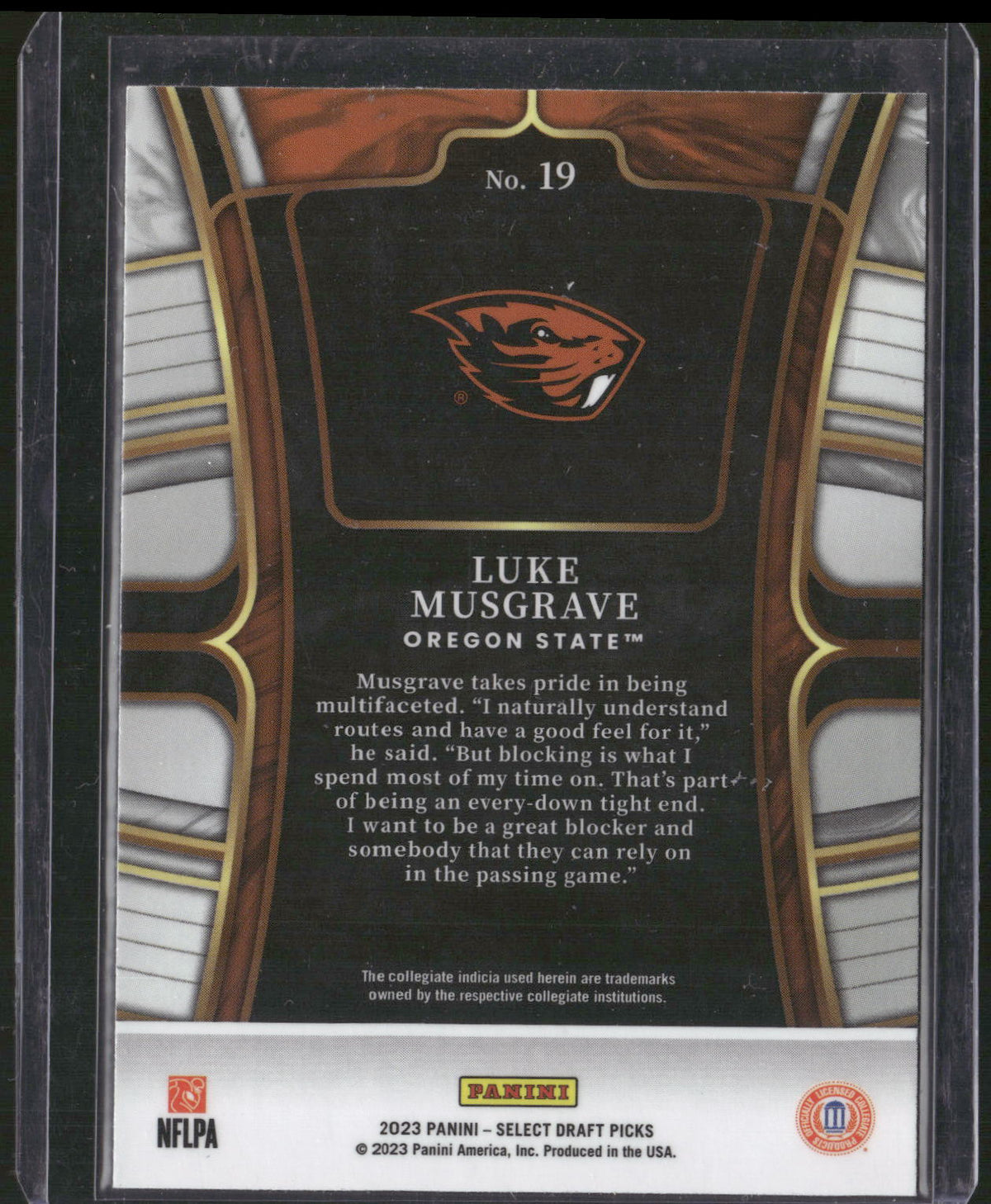 2023 Panini Select Draft Picks #19 Luke Musgrave