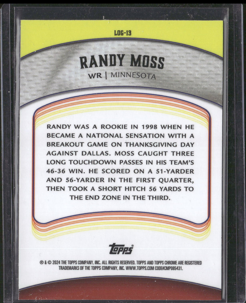 2024 Topps Chrome #LOG-13 Randy Moss Legends of the Gridiron Pink Refractor