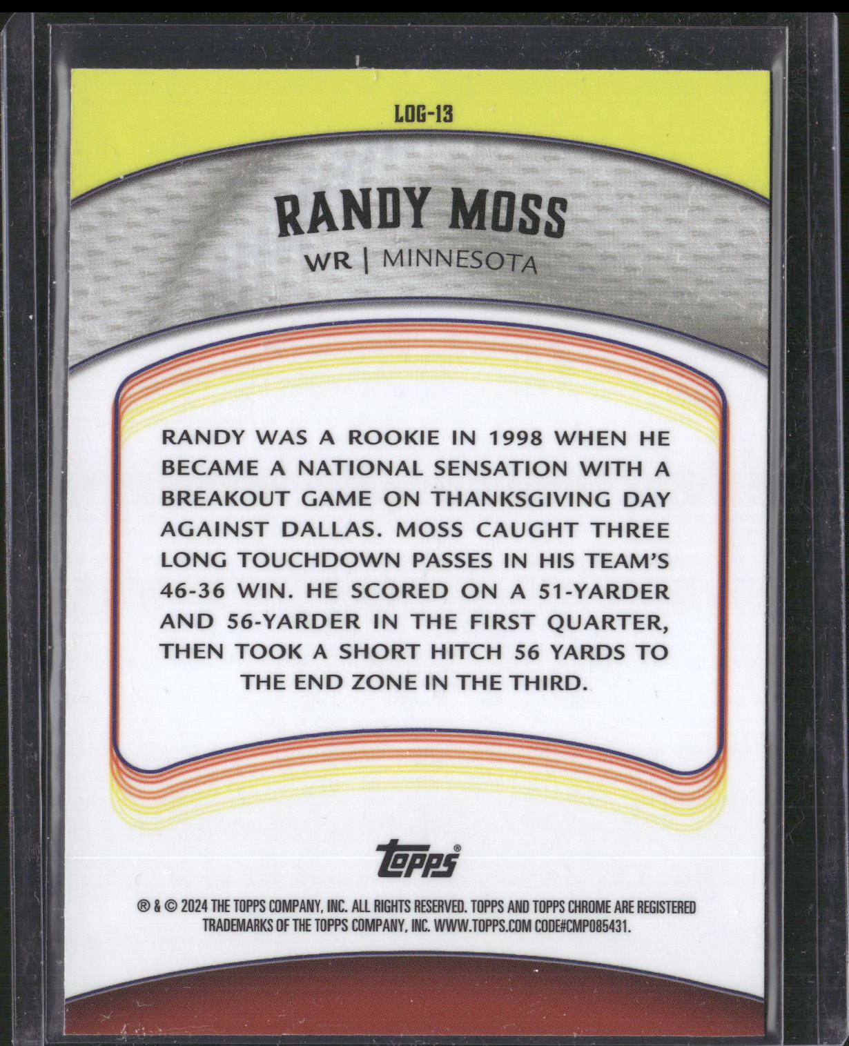 2024 Topps Chrome #LOG-13 Randy Moss Legends of the Gridiron Pink Refractor