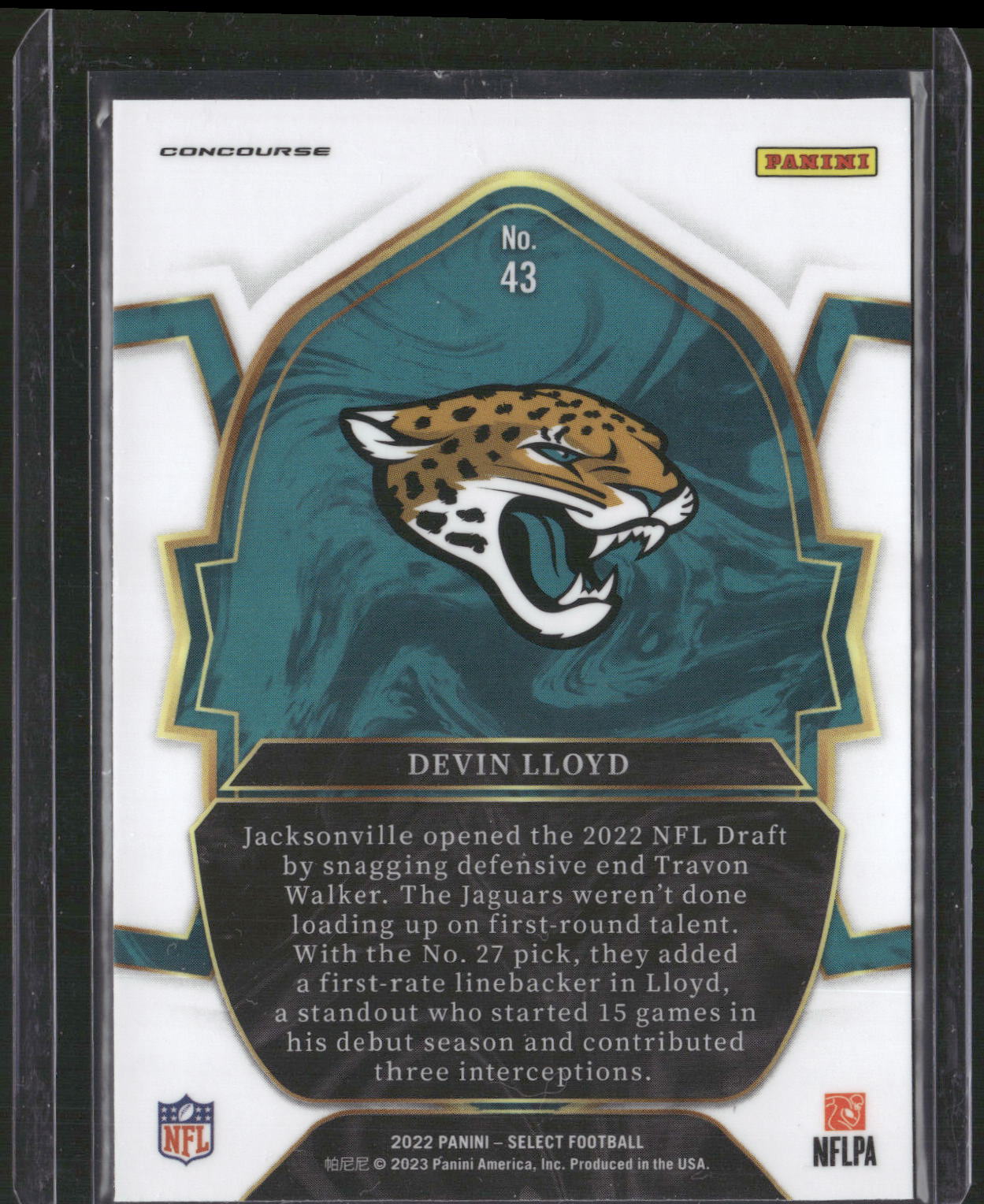 2022 Panini Select #43 Devin Lloyd