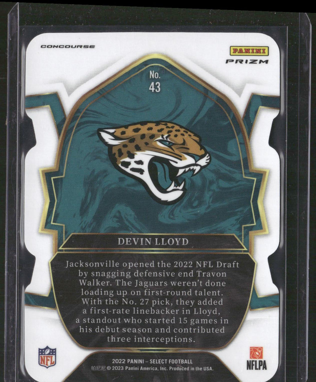 2022 Panini Select #43 Devin Lloyd Black and Green Prizm Die Cut
