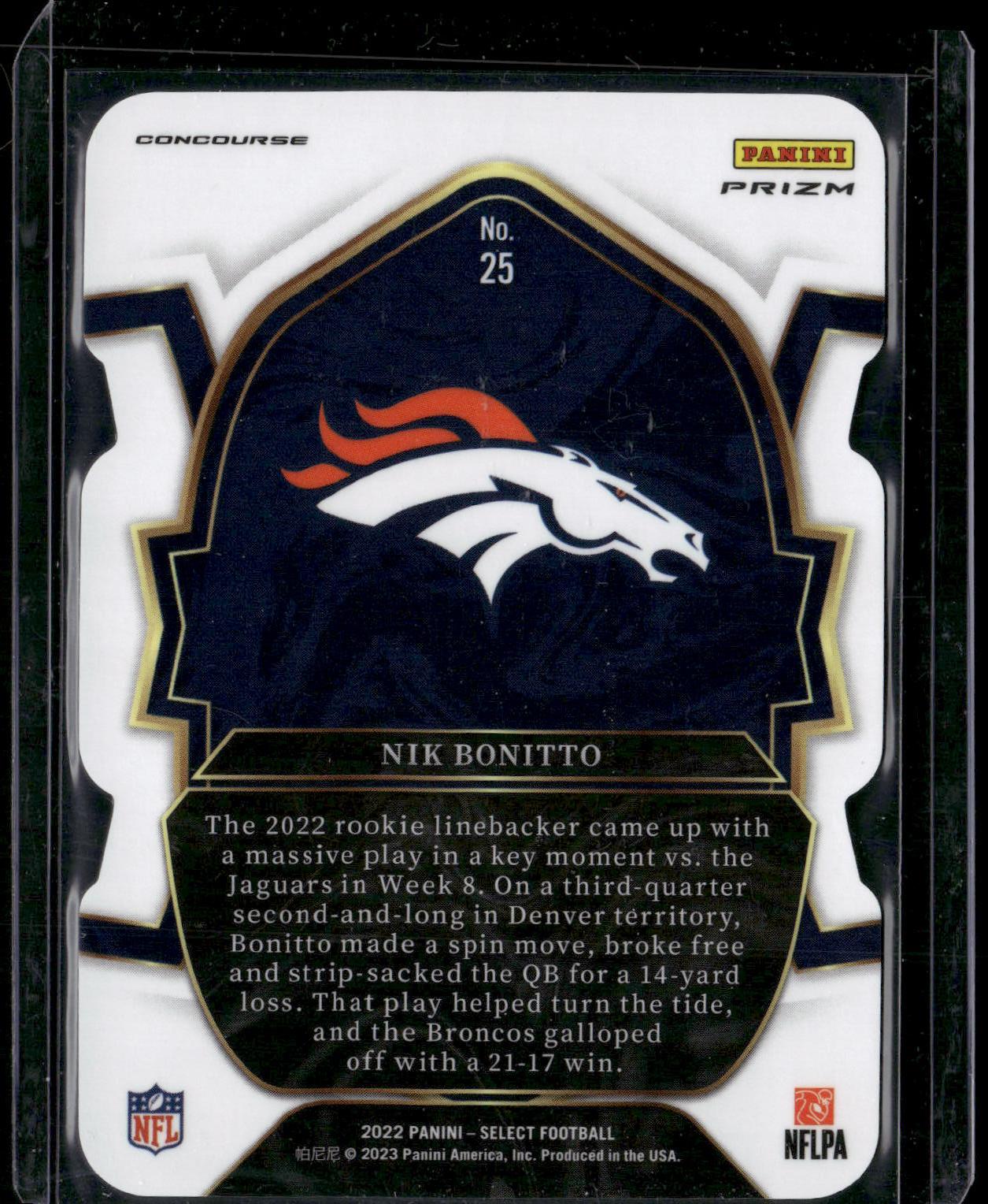 2022 Panini Select #25 Nik Bonitto Silver Prizm Die Cut