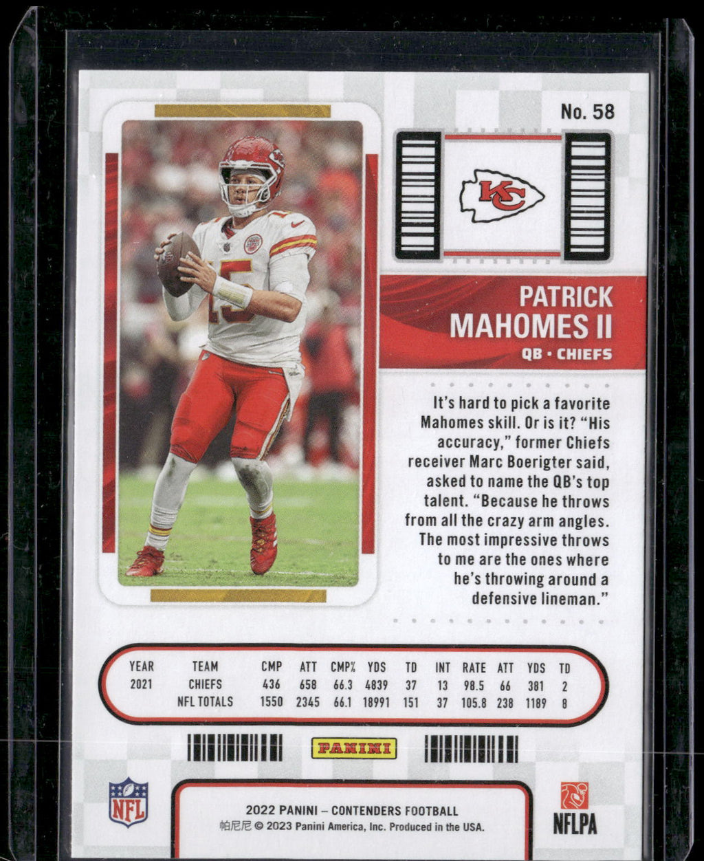 2022 Panini Contenders #58 Patrick Mahomes II
