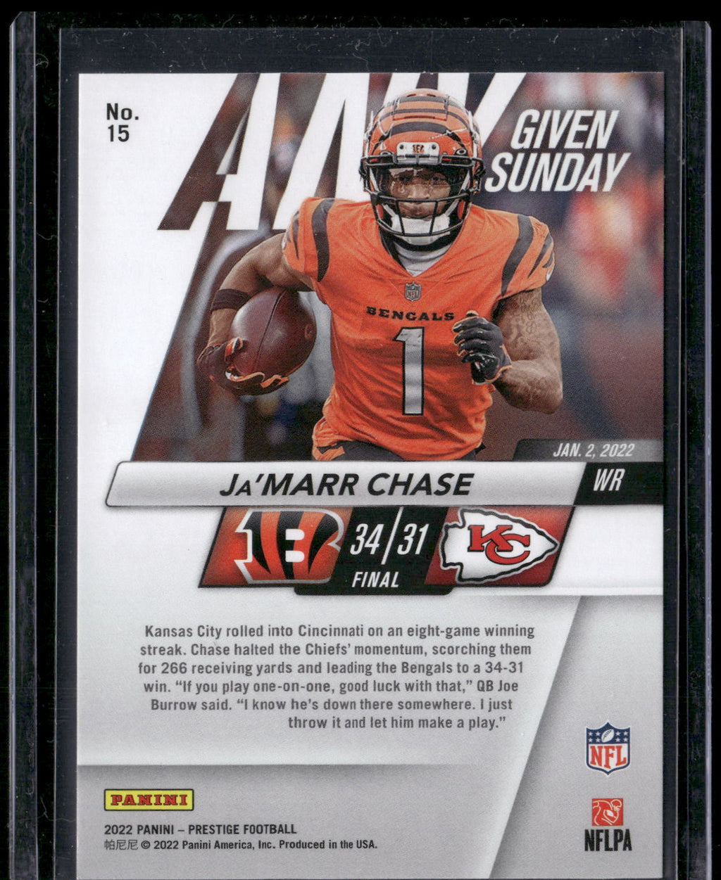 2022 Panini Prestige #15 Ja'Marr Chase Any Given Sunday