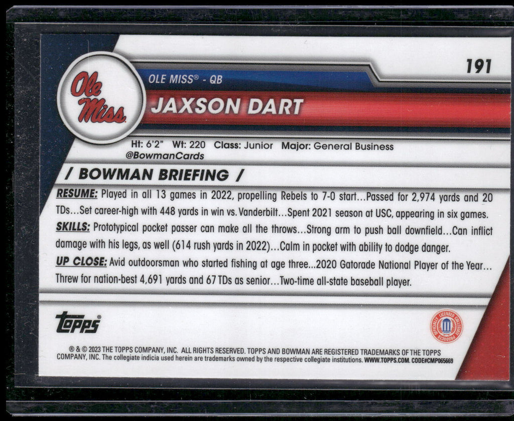 2023 Bowman University Chrome #191 Jaxson Dart