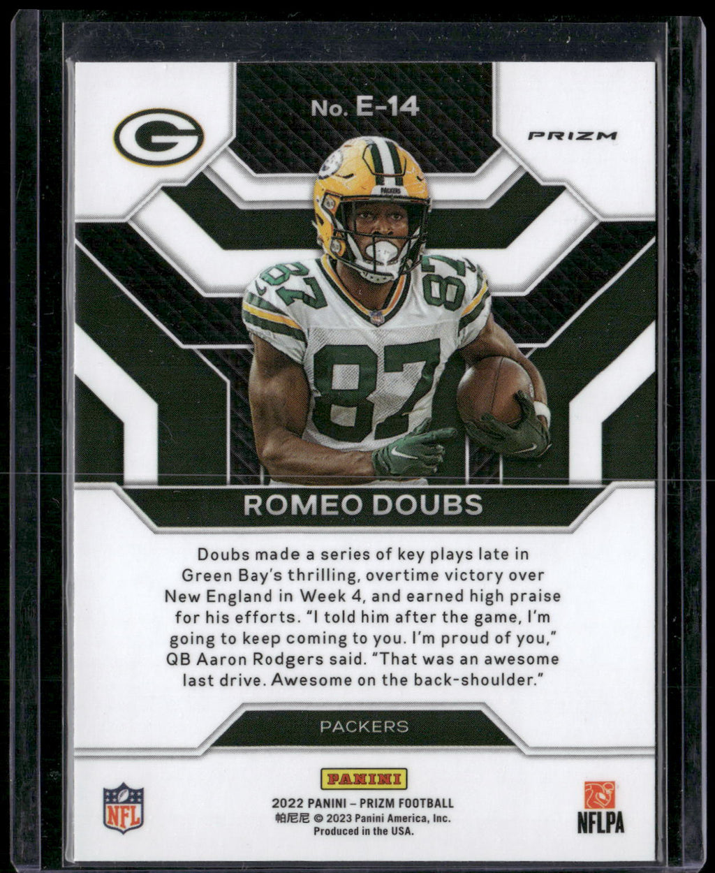 2022 Panini Prizm #E-14 Romeo Doubs Emergent Prizm Silver