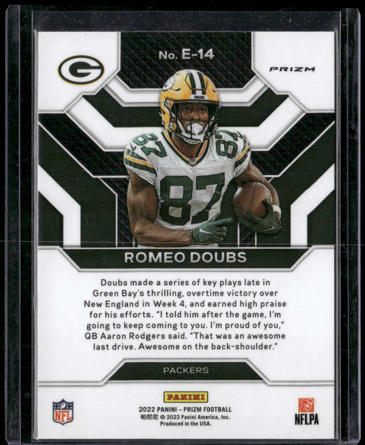 2022 Panini Prizm #E-14 Romeo Doubs Emergent Prizm Silver