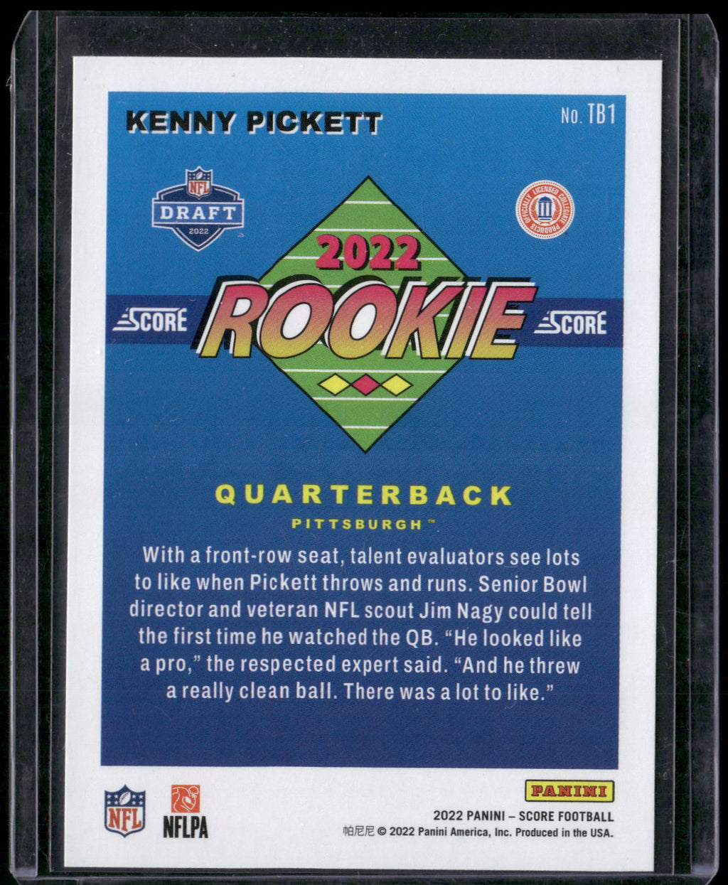 2022 Score #TB1 Kenny Pickett 1992 Throwback Rookie
