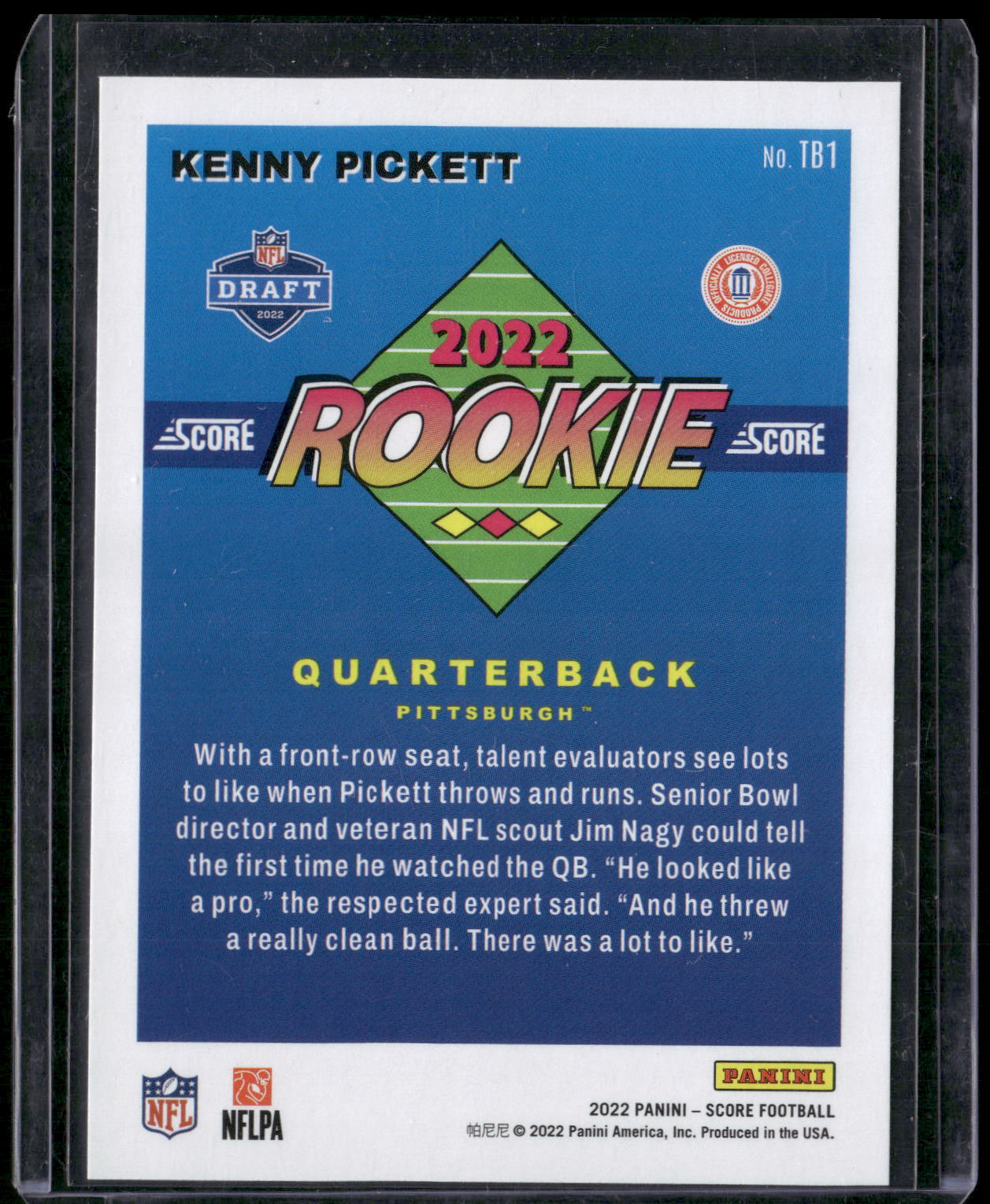 2022 Score #TB1 Kenny Pickett 1992 Throwback Rookie