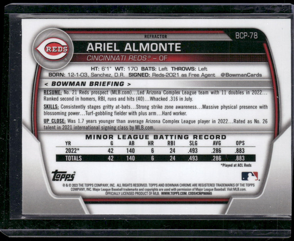 2023 Bowman #BCP-78 Ariel Almonte Chrome Prospects Lunar Glow Refractors