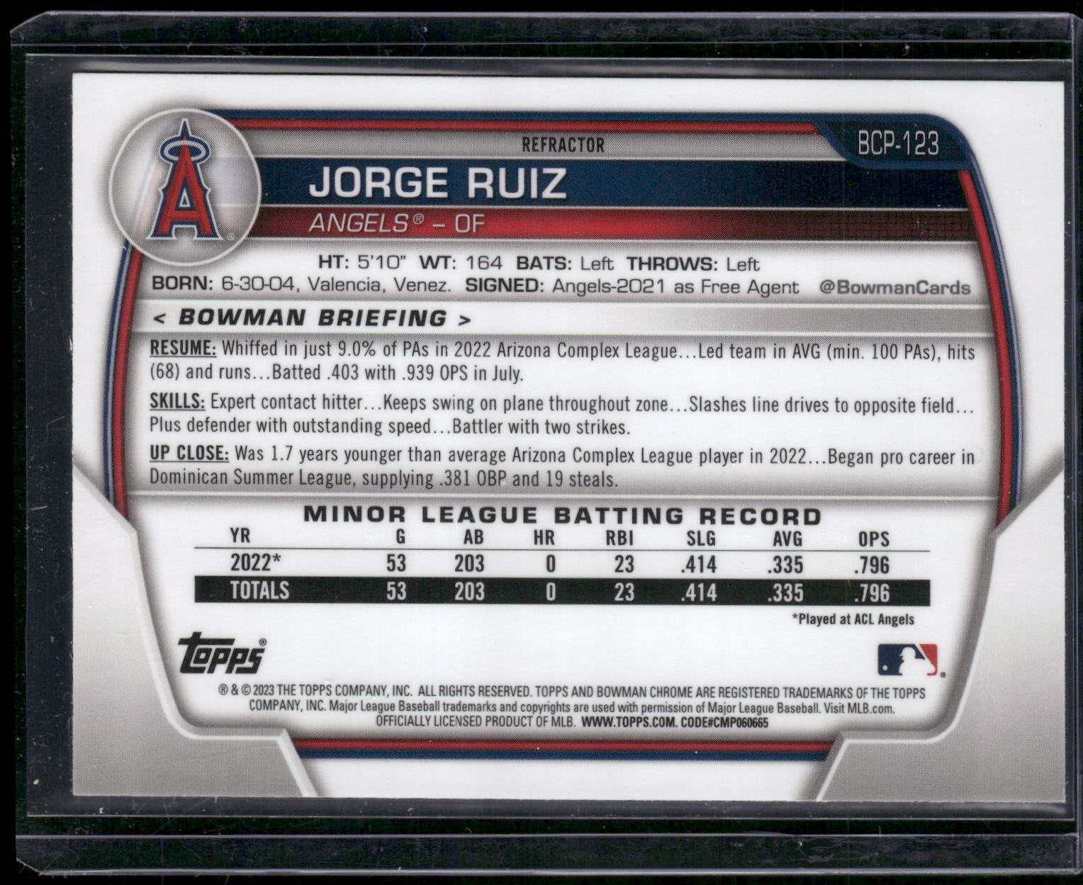 2023 Bowman #BCP-123 Jorge Ruiz Chrome Prospects Lunar Glow Refractors