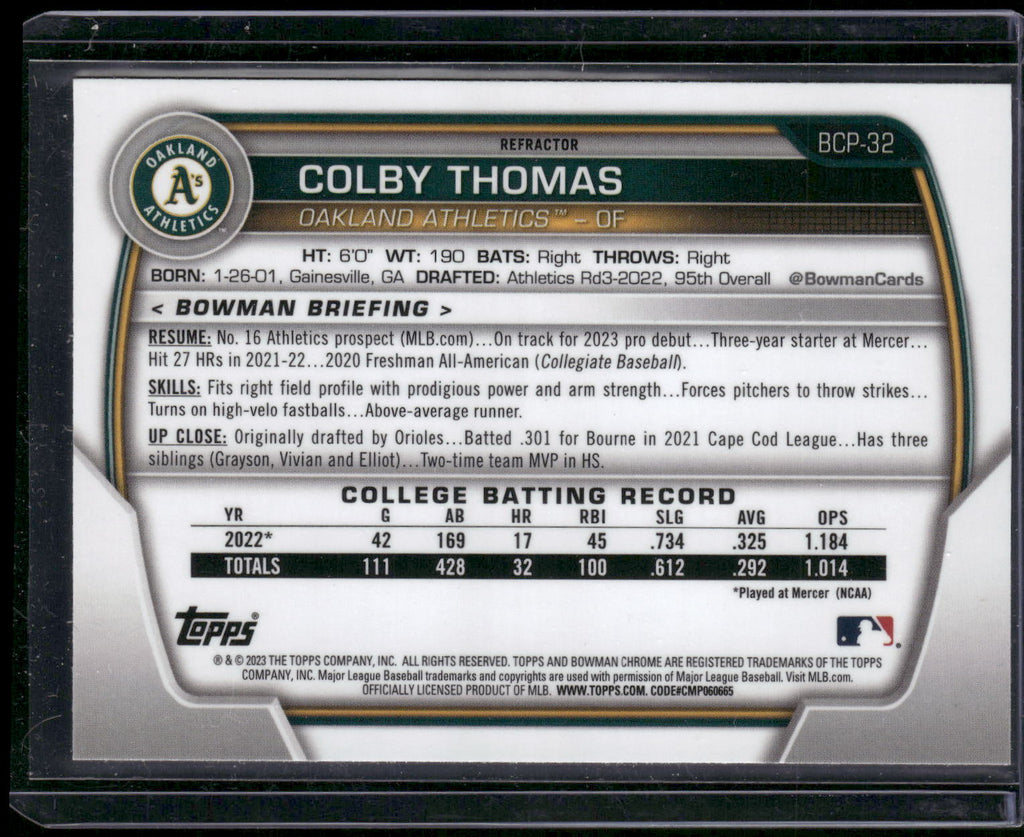 2023 Bowman #BCP-32 Colby Thomas Chrome Prospects Lunar Glow Refractors
