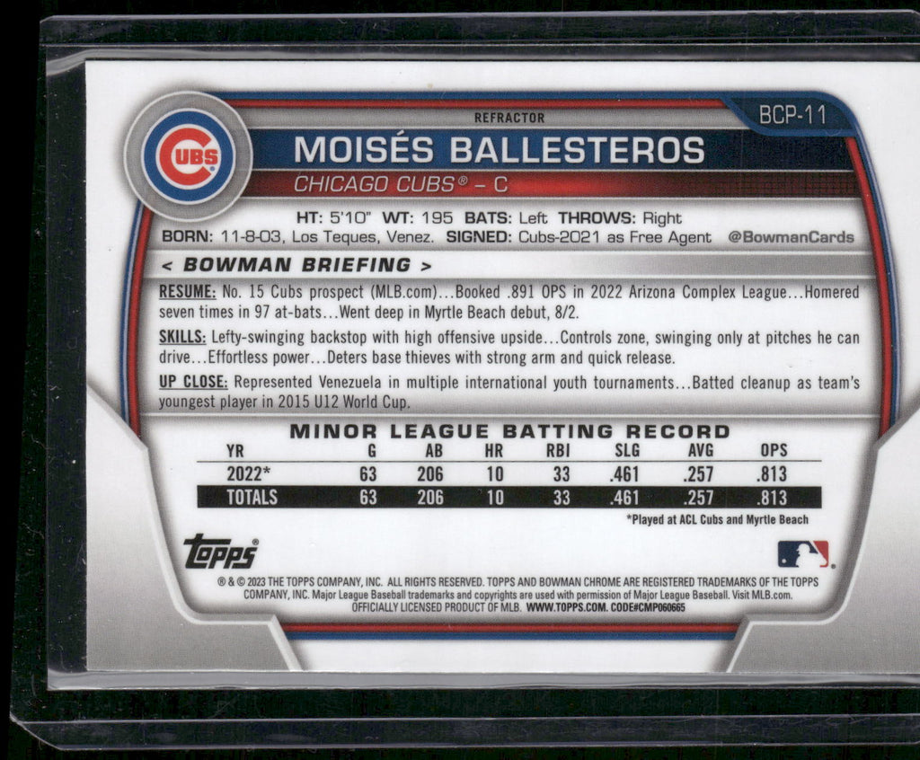 2023 Bowman #BCP-11 Moisés Ballesteros Chrome Prospects Lunar Glow Refractors