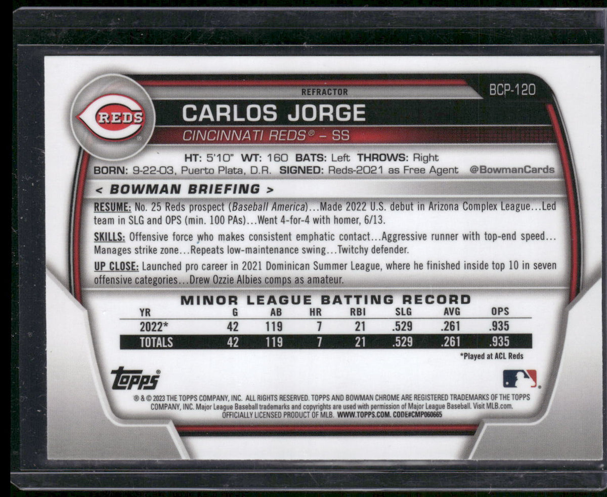 2023 Bowman #BCP-120 Carlos Jorge Chrome Prospects Lunar Glow Refractor