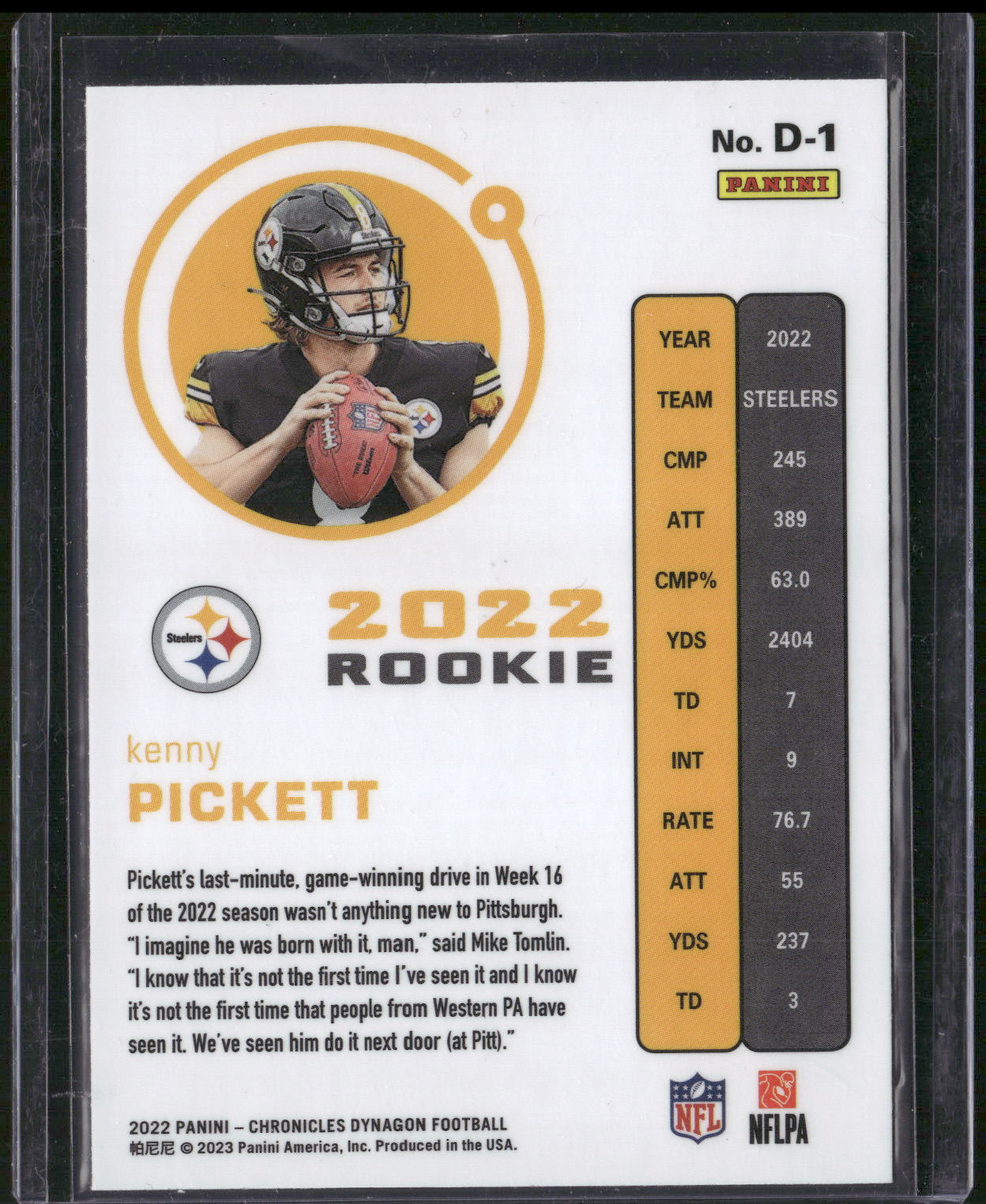 2022 Panini Chronicles #D-1 Kenny Pickett Dynagon Rookies