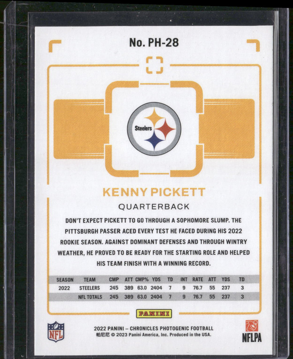2022 Panini Chronicles #PH-28 Kenny Pickett Photogenic Pink